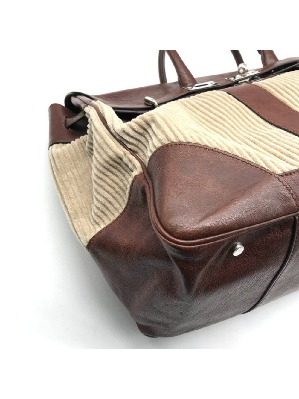 Brunello Cucinelli Weekender Country Hand Boston Leather Corduroy Travel Bag - Picture 6 of 10